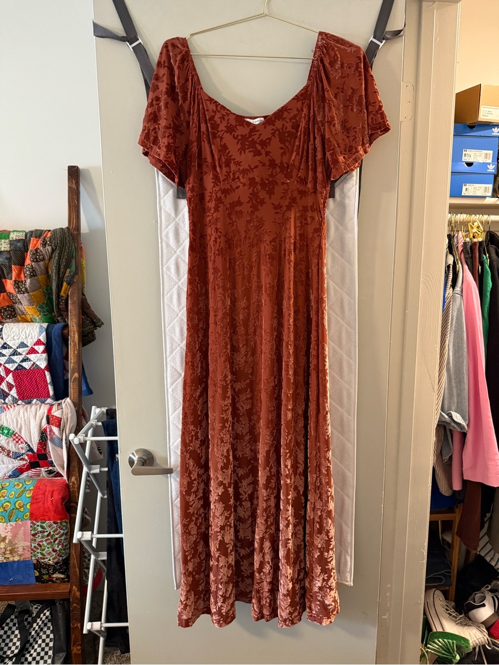 Baltic Born Rust Velvet Floral Maxi Dress